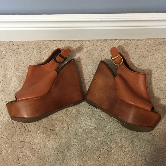 ALDO sling back peep toe brown wedge, size 7 - Picture 4 of 6